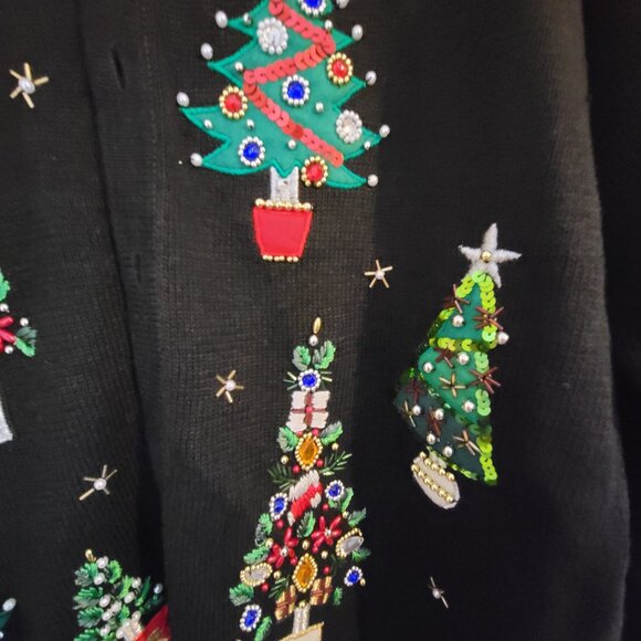 Women's Cardigan Christmas Tree Beaded Victoria Jones M - Picture 3 of 4